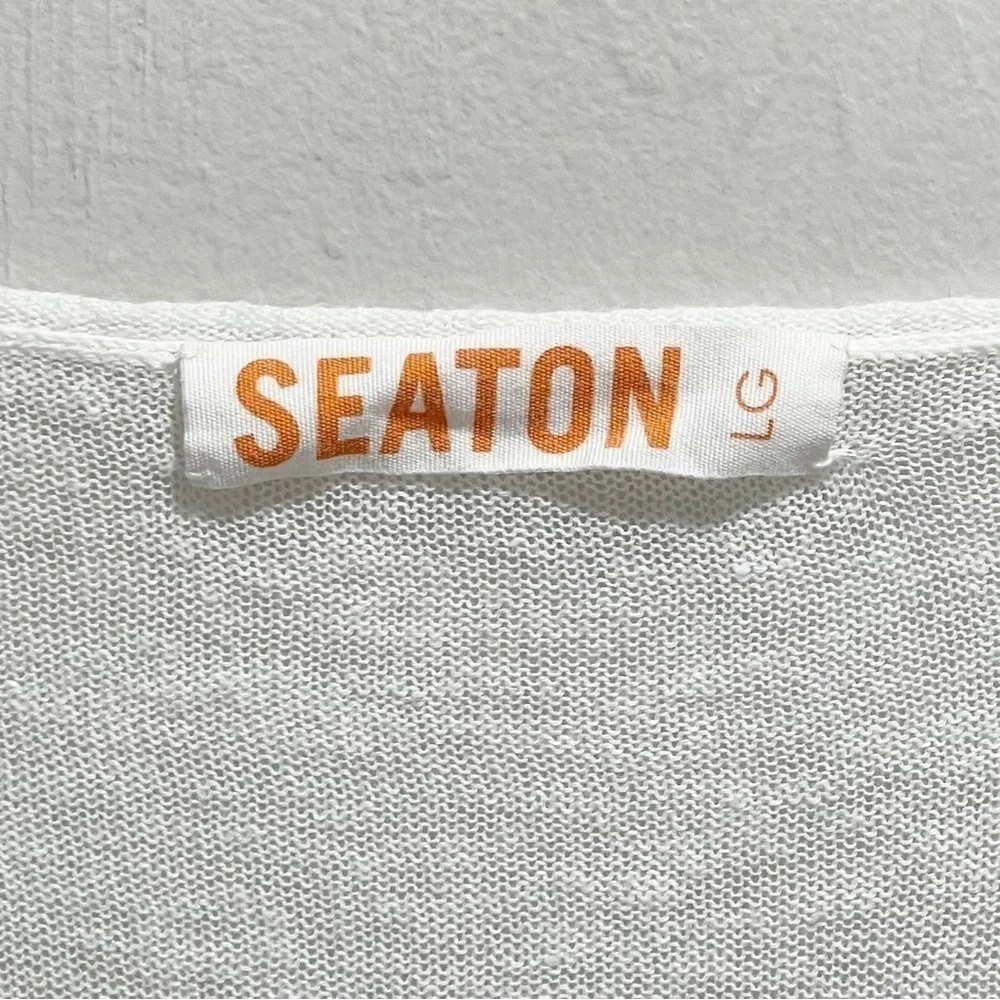 SEATON REVOLVE Women’s Intarsia Knit Yellow Ivory Flower Sweater Linen Blend L - Picture 3 of 8